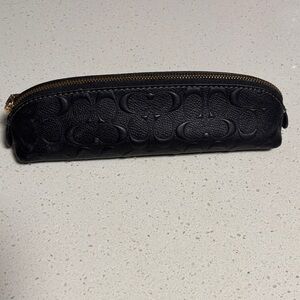 Coach Black Leather Embossed Pencil Case